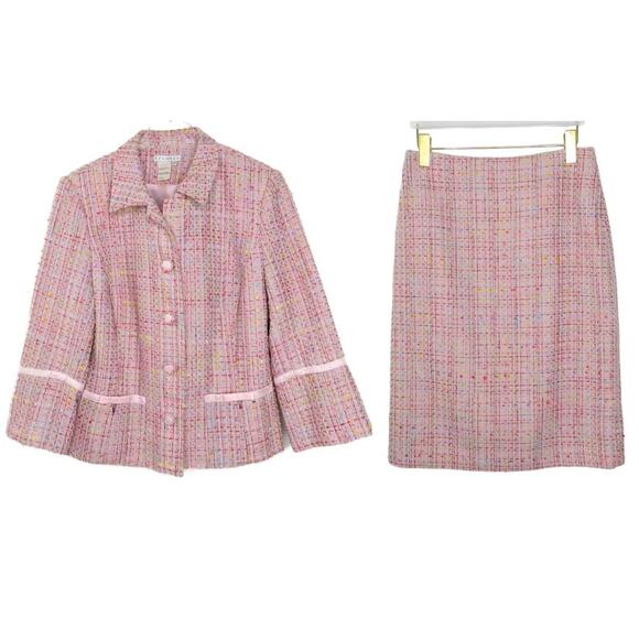 Vintage Spanner Pastel Pink Tweed Skirt Suit Two Piece Skirt Set Formal Size 8 - Picture 1 of 10
